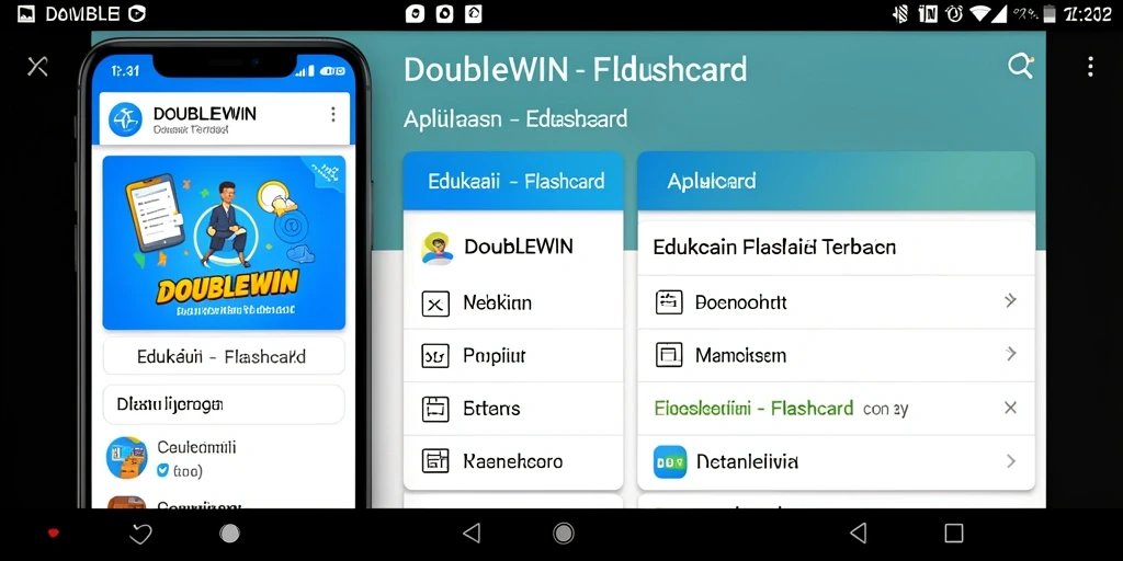 Tampilan antarmuka aplikasi DOUBLEWIN saat belajar menggunakan flashcard.