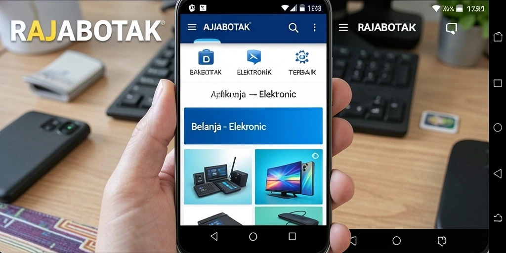 Tampilan antarmuka aplikasi RAJABOTAK untuk belanja elektronik.