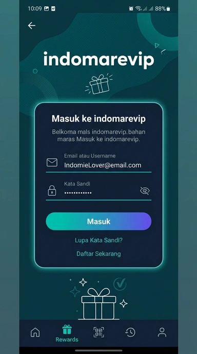 Tampilan halaman login indomarevip